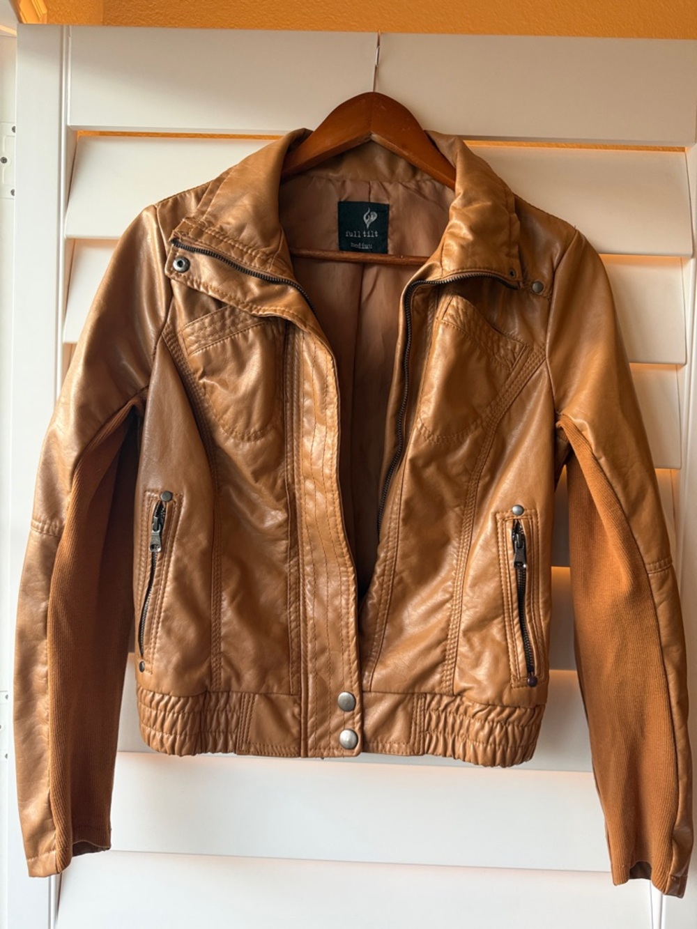 Wallis Caramel Tan Faux Leather Biker Jacket